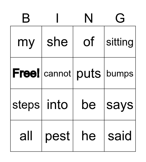Lesson 16 Bingo Card
