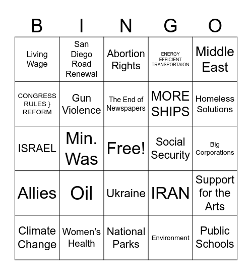 Democrat Bingo 2024 Bingo Card