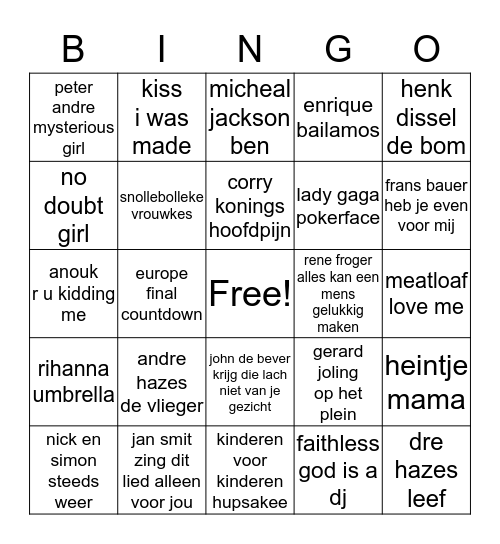 LIEDJES BINGO Card