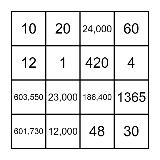 Numbers Bible Bingo Card