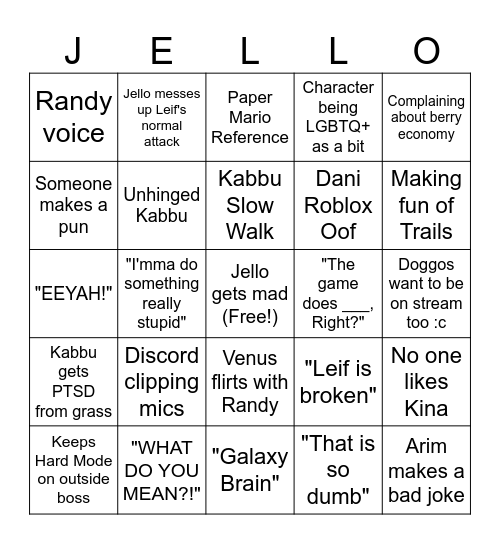 Jello Bingo Card