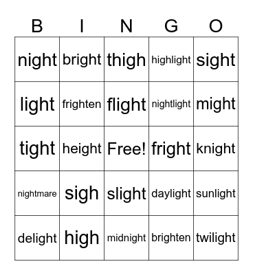 igh Words Bingo Card