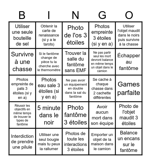 Challenge phasmophobia Bingo Card
