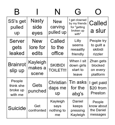 Skib List Bingo Card