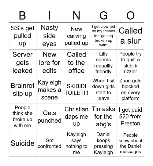 Skib List Bingo Card