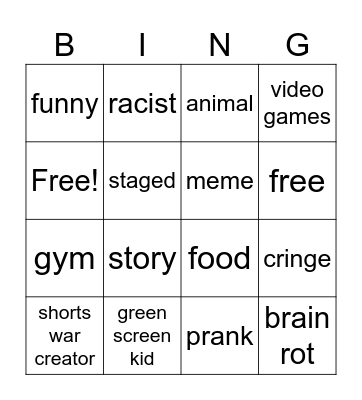 yt shorts Bingo Card