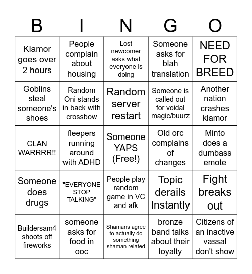 Untitled Bingo Card