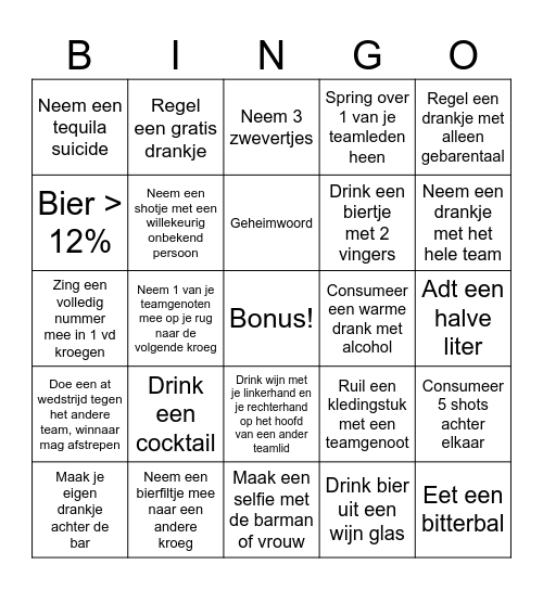 Kroegentocht Bingo Card