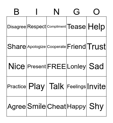 Friendship Bingo Card