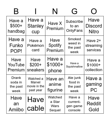 Are you a consoomer? Bingo Card