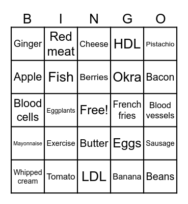 Cholesterol Bingo Card