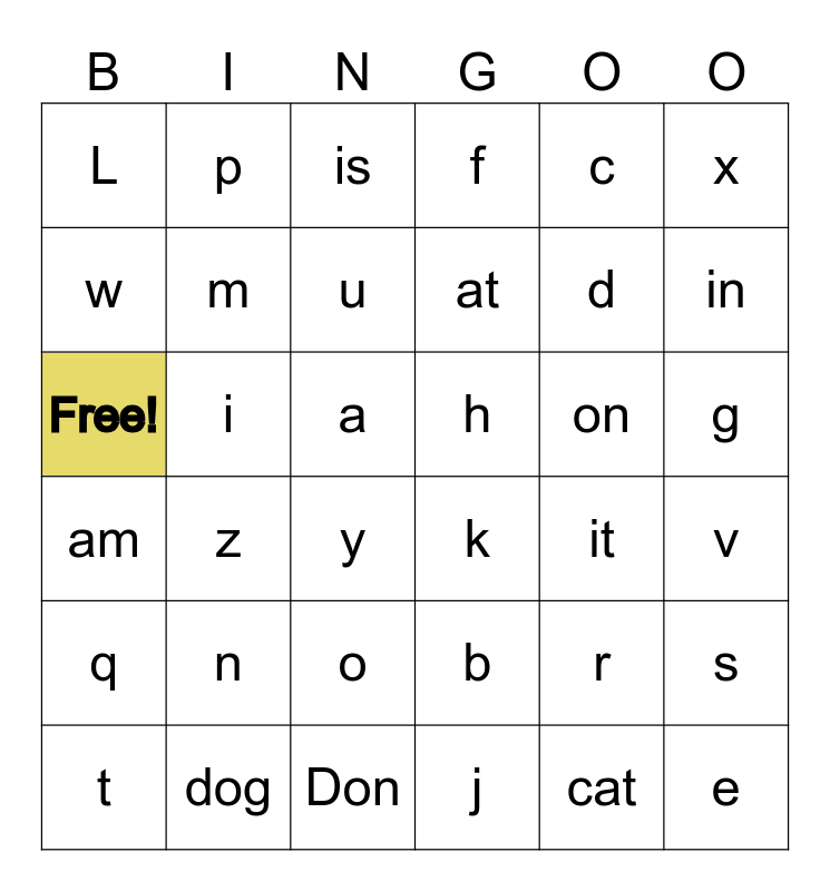 Lesson 1 Bingo Card