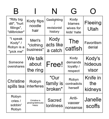 Sister Wives Bingo Card