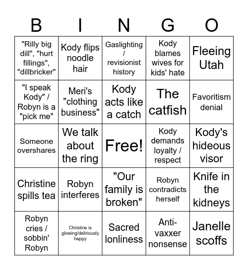 Sister Wives Bingo Card