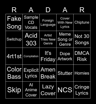 R E L E A S E Bingo Card
