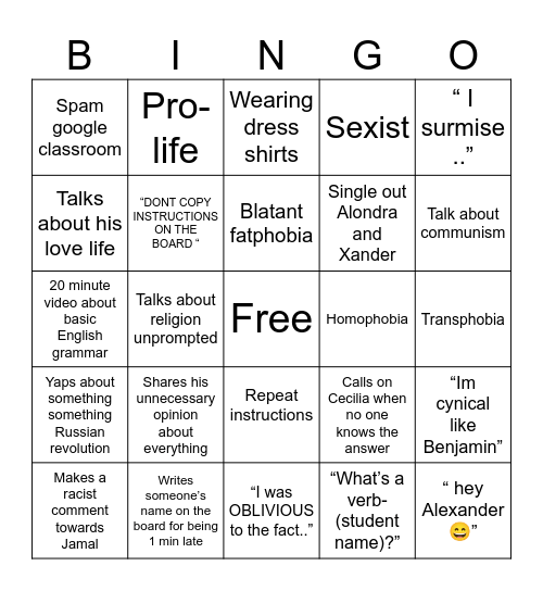 Wong bingo Card
