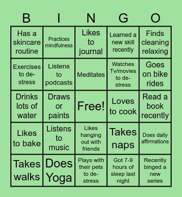 Self- Care Bingo: Find Someone Who... Bingo Card