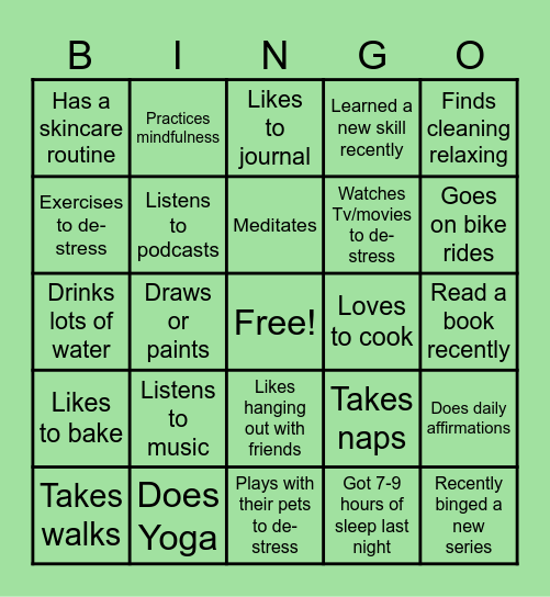 Self- Care Bingo: Find Someone Who... Bingo Card