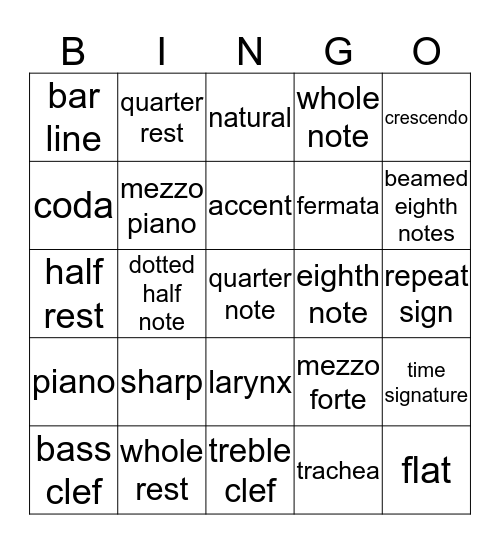 Music Terms and Symbols Bingo Card