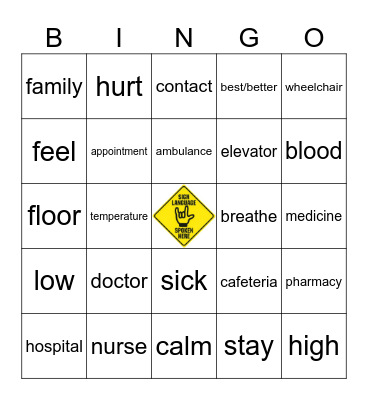 ASL Medical Words Bingo Card