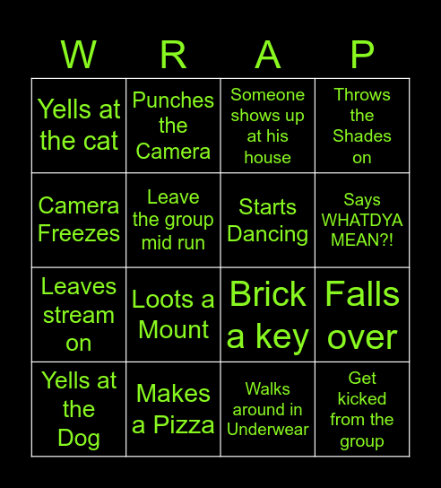 Wrapturez Bingo Card