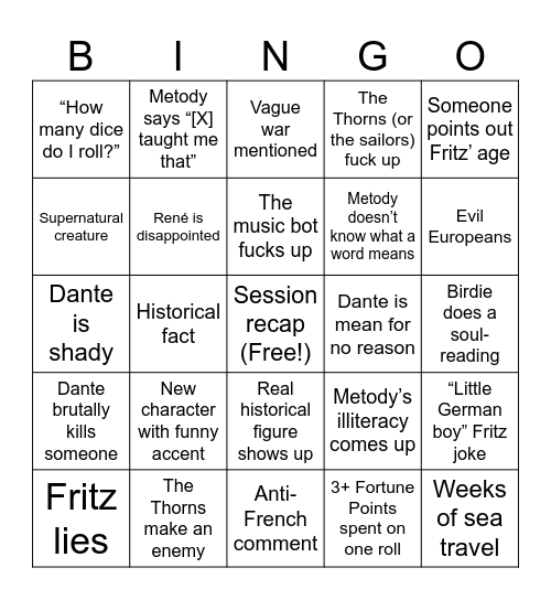 RaT Bingo Card