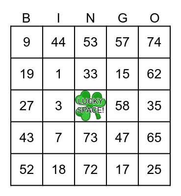 St Patrick's Day Bingo Card