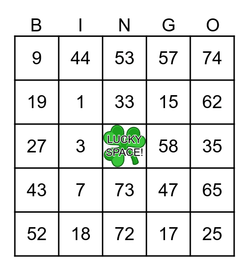 St Patrick's Day Bingo Card