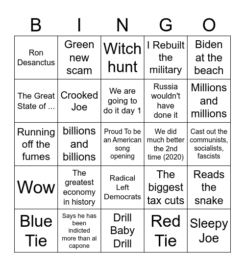 Trump Speech Bingo Card