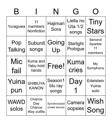 Liella 5L bingo Card