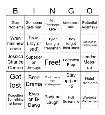 Thespians 2024 Bingo Card