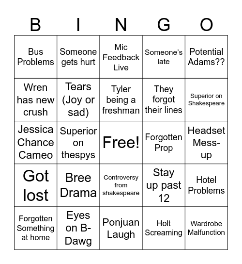 Thespians 2024 Bingo Card