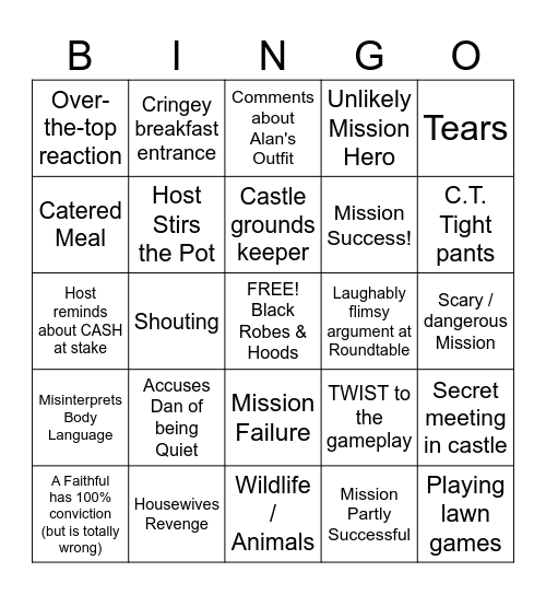 The Traitors US Bingo Card