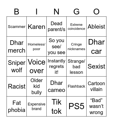 Dhar Mann Bingo Card