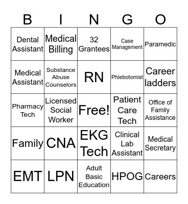 HPOG Bingo Game Bingo Card