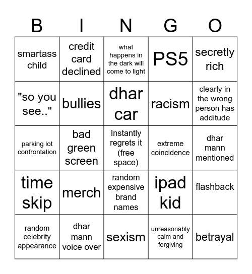 DHAR MANN BINGO >:) Bingo Card