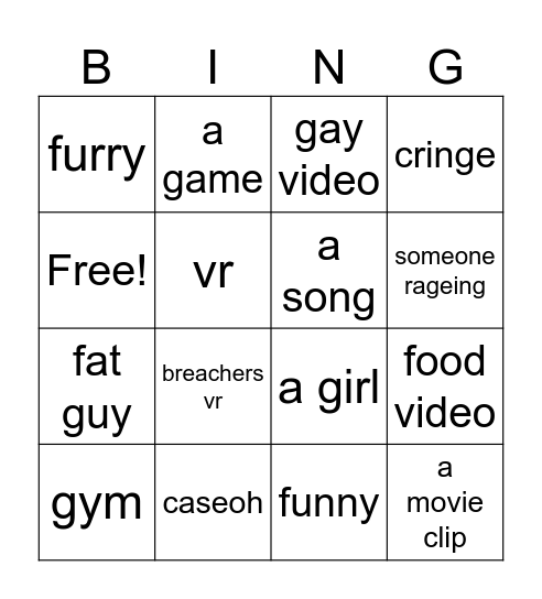 TIkTok bingo Card