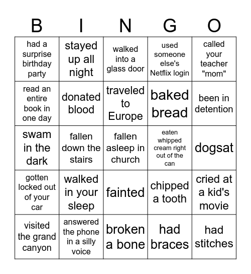 Have You Ever... Bingo Card