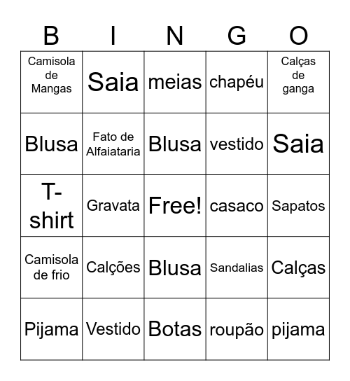 Guarda- Roupa Bingo Card