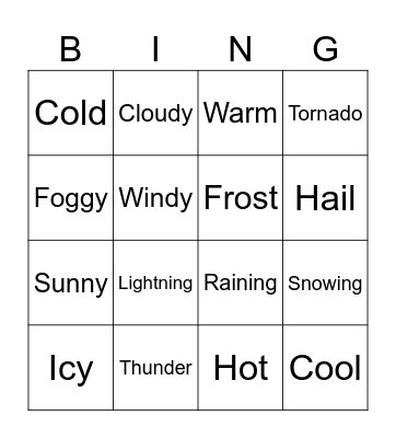 Weather Bingo Card