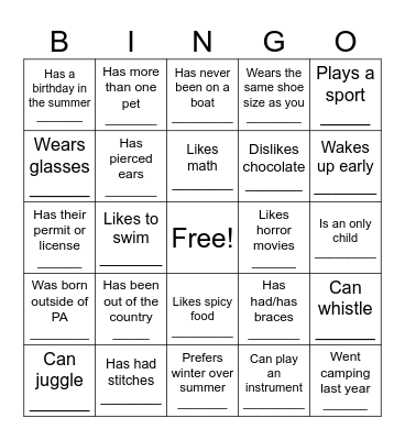 Find Someone Who.... Bingo Card