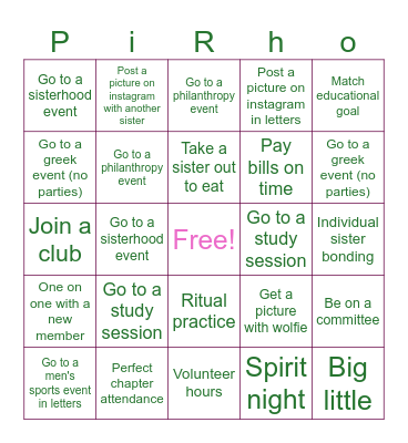 Delta Zeta Bingo Card