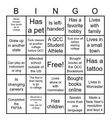 FYE 101 Bingo Card