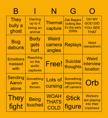 Ghost Adventures Bingo Card