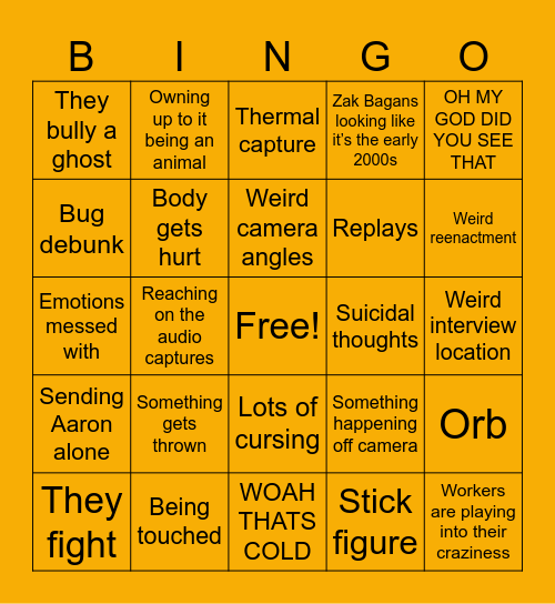 Ghost Adventures Bingo Card