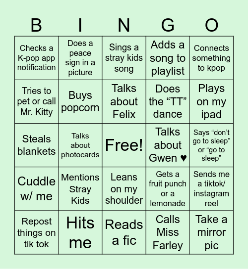 Ava Bingo! Bingo Card