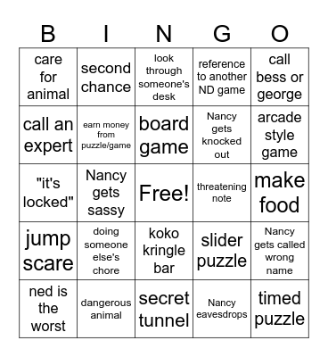 Nancy Drew Bingo Card