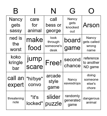 Nancy Drew Bingo Card