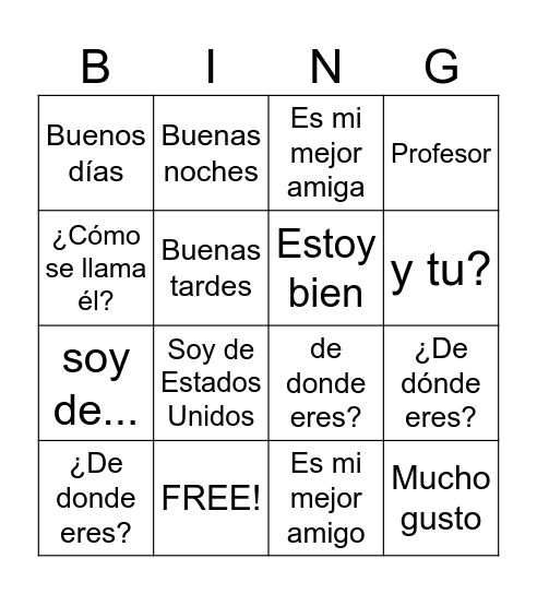 Saludos Bingo Card