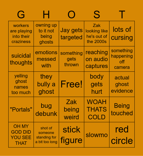 Ghost Adventures Bingo Card